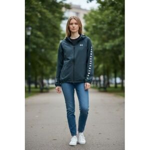 Under Armour Rain Jacket Women's Medium Black Storm Hooded Full Zip‎ Lightweight